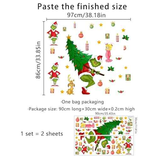 33.85 x 33.18 Inch Christmas Wall Decals Christmas Tree Wall Stickers Removable Christmas Window Decal Sticker Decor for Holiday Living Room Bedroom Decorations