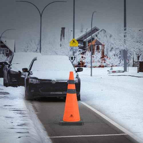 RoadHero 28 Inch Collapsible Traffic Safety Cones with Black Weighted Base, Construction Orange Cones with Reflective Collars for Road Safety, Driving Training, Parking Lots, 4 Pack