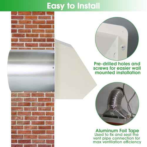 4 Inch Dryer Vent Cover Outside Hooded Wall Vent with Screen and Damper, Exhaust Vent Wall Mount Exterior Wall Vents Cover Cap for Dryer Ventilation&Outdoor Air Exhaust,Galvanized Steel,White