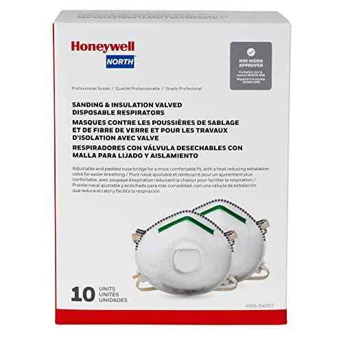 Honeywell Safety Products NIOSH-Approved N95 Respirator Mask with Exhalation Valve for Airborne Particulates, 10-Pack (RWS-54007), White