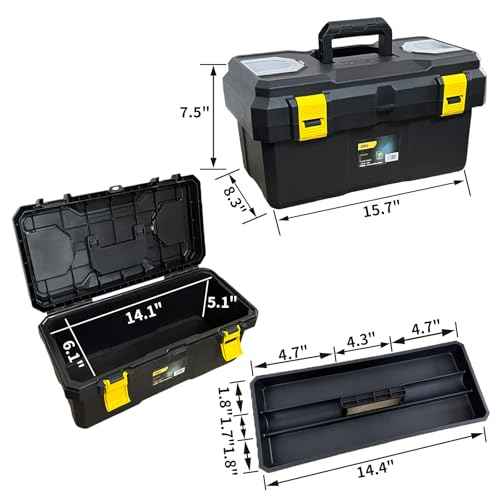 Deli Tool Box, 18 in Portable Toolbox,Plastic Tool Box with Handle,Double Locking Tool Storage Box with Removable Tray,Heavy Duty Toolbox Organization for Home, Workbench and Garage