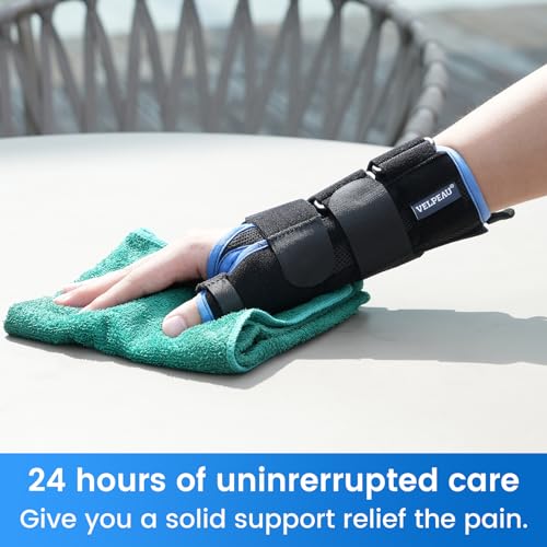 Velpeau Carpal Tunnel Wrist Brace with Thumb Support for Right and Left Hands, Thumb Spica Splint for De Quervain's Tenosynovitis, Sprain, Injuries, Tendonitis, Arthritis, Wrist Pain (Left Hand, L)
