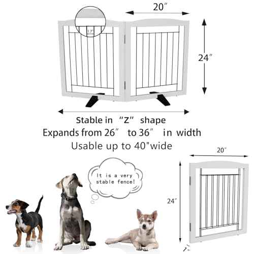 ZJSF Freestanding Dog Fence Indoor, Foldable Dog Gate for Doorways, Stairs or Hallways, Sturdy Wood Extra Wide Pet Gate with Support Feet for The House, White, 24 "Height-2 Panels