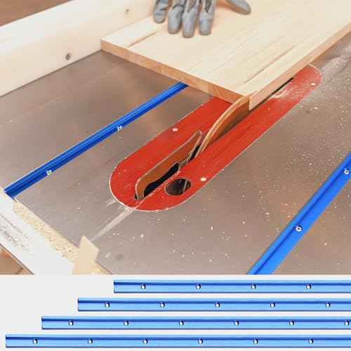 Zonon 4 Set 48'' T Track for Woodworking and T Track Intersection Kit with Predrilled Mounting Holes Wood Screw Double Cut Profile Universal T Track Accessory Aluminum T Rail Track Woodworking Tool