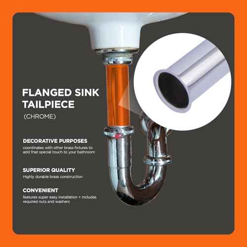 ZM Heavy-Duty Flanged Sink Tailpiece, 8 inch Length, 20GA Chrome (1-1/4'')
