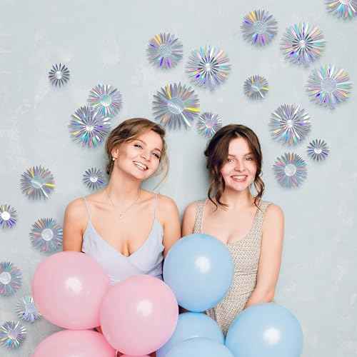 Cheerland Iridescent Wall Decals Peel and Stick Floral Wall Decor Stickers 3D Flower Wall Decal Holographic Iridescent Party Decorations Teal Mandala 3D Flowers Sticker Door Decoration Bedroom Murals