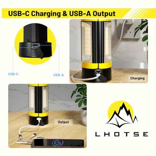 LHOTSE Rechargeable Camping Light with Stand, 83" Tall Portable 3000 Lumens Cordless Work Light with 3 LED Lamps Head & Detachable Tripod, 9AH Battery LED Work Light Dimmable with Travel Bag