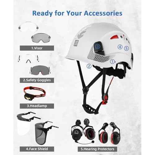 Safety Helmet Hard Hat, ANSI Z89.1 Approved Lightweight Vented Work Helmet, 6-Point Adjustable Ratchet Suspension Hardhat Ideal for Industrial and Construction