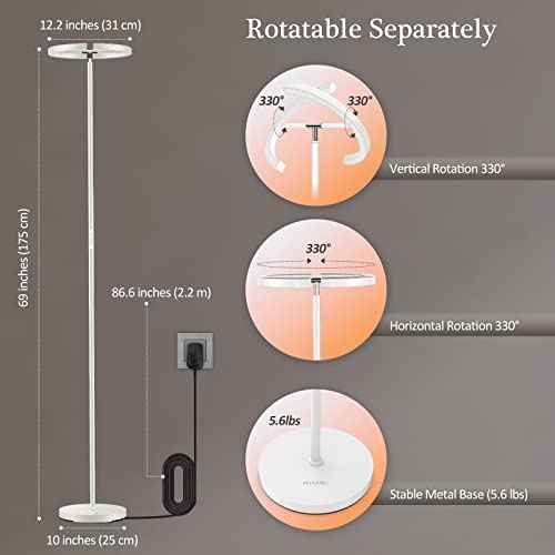 FIMEI Split Floor Lamp, Bright Modern LED Standing Lamp, Stepless Dimming and 4 Color Temperature, Eye-Protection Reading Standing Light for Living Room Bedroom Office, Touch&Remote Control, White