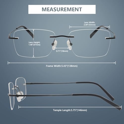 Eyekepper Titanium Rimless Eyeglasses Frameless Rectangle Eyewear Frame Women Men Gold +0.00