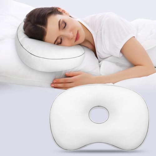 Piercing Pillow for Side Sleepers with Ear Hole, 12x18Inch White Velvet Mini Orthopedic Support Pillow for Ear Pain Relief