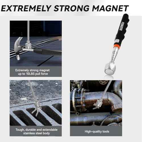 2 Pack Telescoping Magnet Pick-up Tool Set (16lb Pull Force) and LED Extendable Magnetic Pick Up Tools