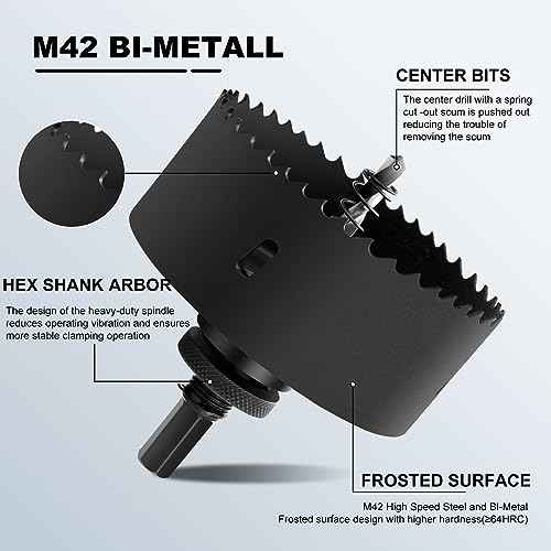7" ?178mm Hole Saws with Heavy Duty Arbor HSS Bi-Metal Hole Cutter Drill Bit for Wood Cornhole Boards Plastic Drywall Metal Fiberboard(Black)