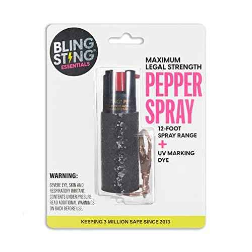 BLINGSTING Pepper Spray for Women - Maximum Strength OC Self Defense Spray - 12 ft Range - UV Marking Dye for Police ID - Swipe Safety Lock, Compact & Fashionable Keychain