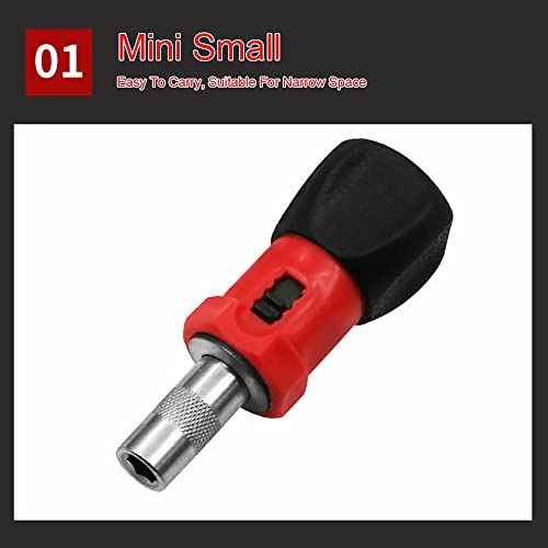 2 Pack Stubby Ratcheting Screwdriver Short Mini Ratchet Wrench Pocket Key with L R Switch Screw Bit Driver Holder Magnetic 1/4 Hex Socket 75mm Anti-slip Handle