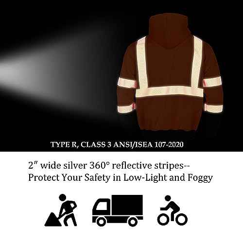 VENDACE High Visibility ANSI Class 3 Reflective Safety Fleece Sweatshirt Hoodie for Men Hi Vis Hoodies Zipper Jacket