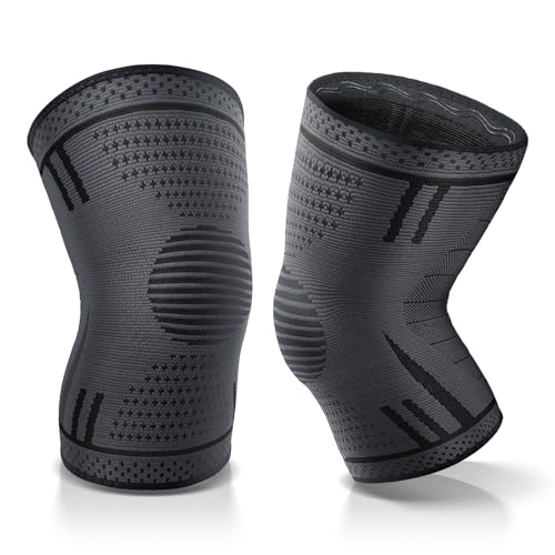 Compression Knee Brace for Women Men 2 Pack Compression Knee Sleeve Knee Brace for Knee Pain Arthritis Meniscus Tear Knee Support for Running Workout Wrestling Weightlifting Sport Athletics Black L