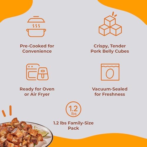 DELE FOOD Diced Pork Belly Chicharron, 1.2 lbs – Pre-Cooked Panceta de Cerdo Cubes for Oven or Air Fryer – Gourmet Chicharrones with Pork Fat and Meat – Ready to Bake, Crisp, and Serve