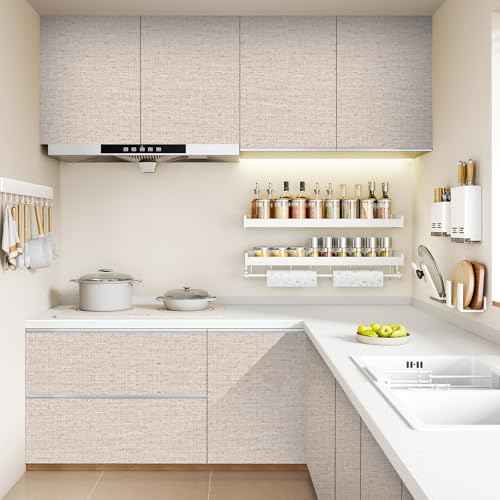 Beige Grasscloth Wallpaper Peel and Stick Contact Paper 15.75inchx118.11inch Self-Adhesive Removable Wallpaper Thicker Waterproof Fabric Textured Wall Paper for Bedroom Cabinets Covering