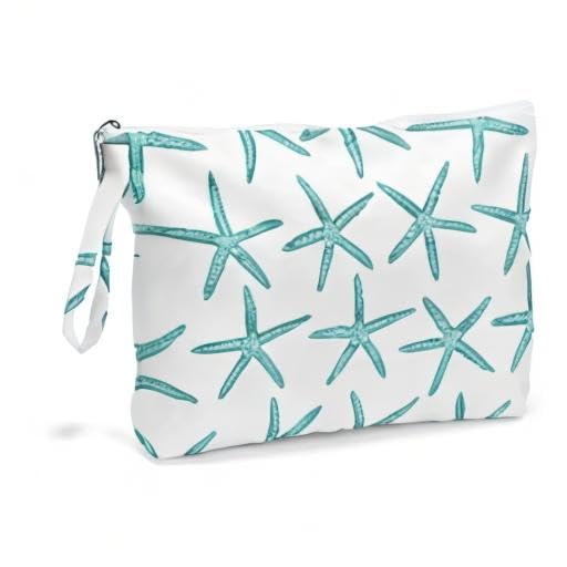 Fokongna Wet Dry Bag for Travel, Makeup, Swimsuit, Beach, Pool, Diapers, Yoga, Gym Clothes - Zipper Pouch for Women, Sister, Friends - Ocean Sea Shells Starfish Design