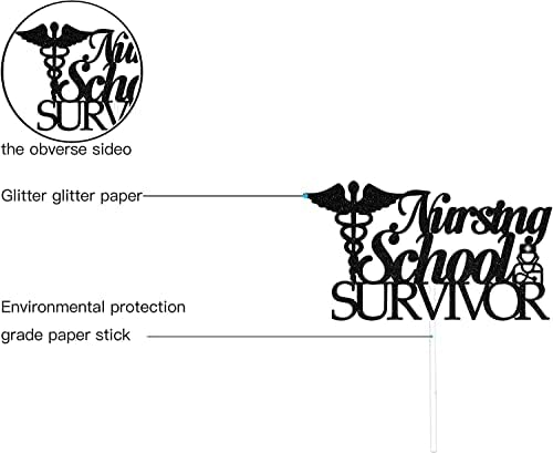 Nursing School Survivor Cake Topper,Class of 2025 Nurse Graduation Cake Decor,Congrats Nurse,Nursing School Graduation Party Decoration Supplies Black