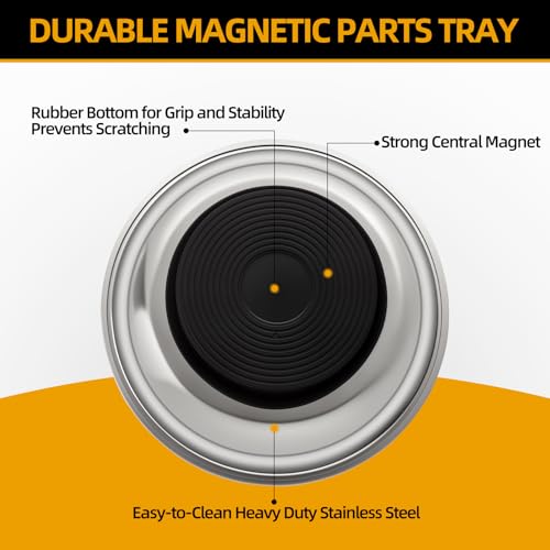Magnetic Tray 4-Pack | Stainless Steel Magnetic Parts Trays | 3 Inch, 6 Inch, Square & Shallow Tray Set
