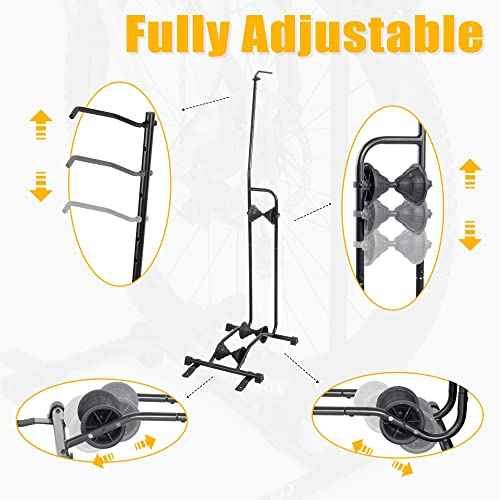 CyclingDeal Upright Bike Stand - Premium Quality Vertical & Horizontal Adjustable Bicycle Floor Parking Rack - for Storing MTB Road Bikes - up to 29¡± Wheel Size - for Fat Bike - 1 Bike