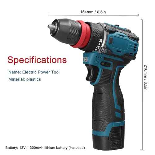18V 2in1 Lithium Drill, Electric Screwdriver 45Nm Torque Brushless Motor Screw Driver with 2pcs Chargeable Battery Power Tool for Home Furniture Installation Automotive Electronics Repairing