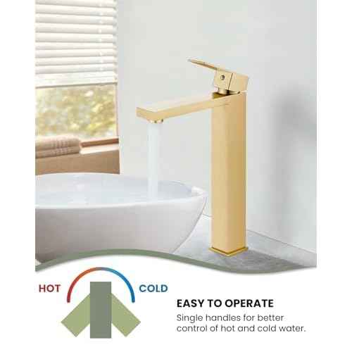 gotonovo Vessel Sink Faucet Single Handle Tall Bathroom Faucet One Hole Modern Lavatory Vanity Basin Mixer Tap Matching Supply Hoses and Pop up Drain Without Overflow, Brushed Gold