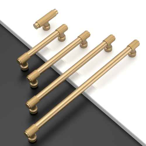 10 Pack 7.5"(192mm) Champagne Bronze Cabinet Pulls Knurled Kitchen Cabinet Handles Champagne Gold Drawer Pulls Cupboard Hardware for Cabinets CK0028