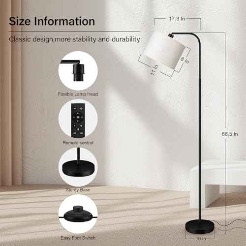 Dimmable Floor Lamp for Living Room,Arc Sofa Lamps with Remote Control,Stepless Dimmable Brightness & Colors Temperature 2700k-6500k,67 In,Tall Flexible Standing Lamp for Bedroom Study Room Office