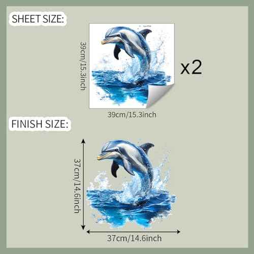 2 Sheets Dolphins Jumping Out of The Water Wall Decals Peel and Stick Sea Animal Wall Stickers Removable Waterproof Wall Decor for Classroom Nursery Bedroom Living Room Bathroom Decorations