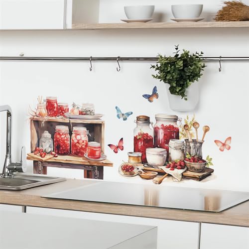 Bowl Kitchenware Utensil Shelf Wall Stickers, sacinora Butterfly Painted Wall Decals Removable Vinyl Peel and Stick for Kitchen Dining Restaurant Baking Room Bar Home Decorations
