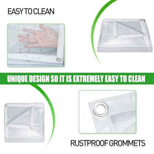 Clear Tarp Heavy Duty Waterproof 10 x 10 FT, 20 Mil Clear Tarps with Grommets, Heavy Duty Clear Vinyl Tarp for Patio Pergola Garden Canopy Rainproof Wind-Proof Anti-Tear (10 x 10FT)