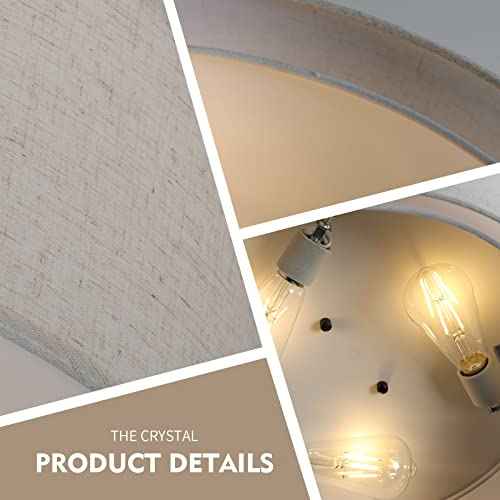 3-Light Ceiling Light Fixture, 13" Drum Flush Mount Ceiling Light, Modern Close to Ceiling Lights with Fabric Linen Shade for Hallway Bedroom Kitchen Dining Living Room