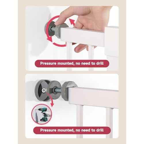 29.5-40.5" Baby Gate for Stairs, Dog Gate for Doorways, Walk Thru Auto Close Metal Baby Safety Gate for The House, Stairs and Doorways, Child Gate Pressure Mounted, Pet Gate for Dog Indoor - White