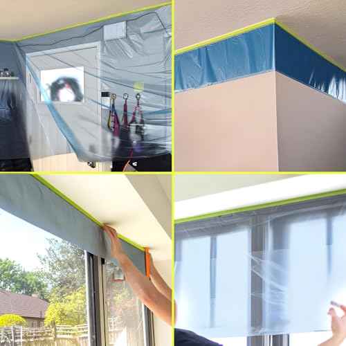 Pre-Taped Masking Film for Painting - 44" x 66' Painters Plastic Sheeting with Automotive Paint Tape and Drape for Covering Cars, Walls, Windows and Furniture Protection (1 Roll)