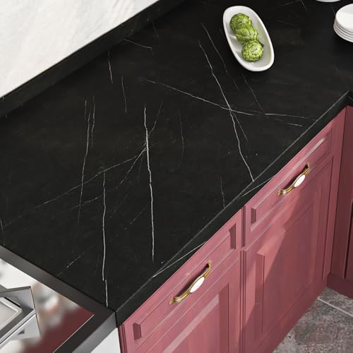 Livelynine Black Marble Wallpaper Peel and Stick Countertops Waterproof Black Countertop Contact Paper Desk Vinyl Wrap Self Adhesive Renter Friendly Counter Top Covers for Kitchen Bathroom 15.8x78.8