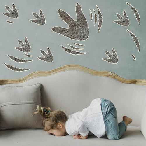 150 Pcs Dinosaur Decor Dinosaur Footprints Wall Decals, Peel and Stick Dinosaur Footprint Stickers, Realistic Dinosaur Footprint Wall Stickers Suitable for Baby Room Bedroom Decoration (Grey 150 Pcs)