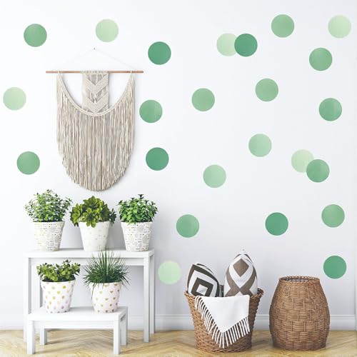 120 Pcs Self-Adhesive Minimalist Gradient Green Dots Wall Stickers - 10 Sheets Tri-Tone Green Dot Vinyl Wall Decals for Living Room, Yoga Studio, Office, Home Decor (Style E)