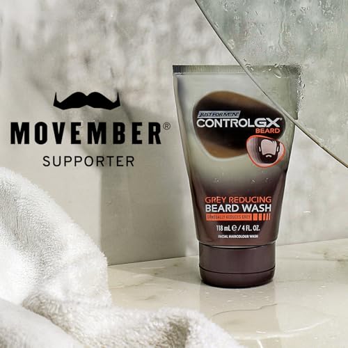 Just for Men Control GX Grey Reducing Beard Wash Shampoo with Keratin, Gradually Colors Mustache and Beard, Leaves Facial Hair Thicker Softer and Fuller, 4 Fl Oz - Pack of 3 (Packaging May Vary)