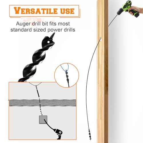 Lasnten 2 Pcs Flexible Drill Bit for Wire Pulling 54 x 3/4¡¿1/4 Inch Long Auger Drill Bits with Fish Eye Hole and Screw Point for Wood Through Walls Ceilings and Sidewalks