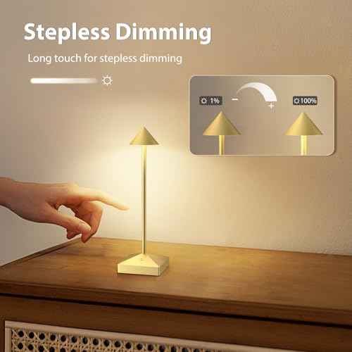 3 Pack 8.26in Gold Small Cordless Table Lamps Rechargeable, Battery Operated Mini Lamp, Small Lamp Touch Portable Table Lights, LED Night Light for Bedside/Dining/Bar/Outdoor (Gold-A)