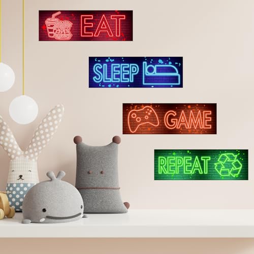 Neon Video Game Wall Decal Gaming Wall StickerDecor Boy Gamer Wall Stickers Game Decor for Boys Room Video Game Art Gaming Pictures for Playroom Decor
