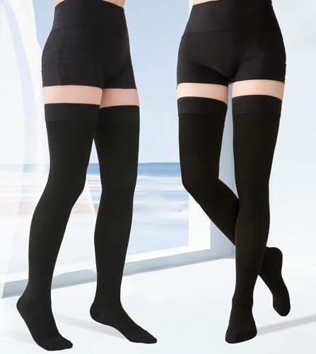 MGANG Medical 20-30 mmHg Compression Stockings for Women & Men, Pair, Thigh High Graduated Compression Socks, Closed Toe, Opaque, Support for Varicose Veins, Edema, DVT, Swelling, Flight, Black M