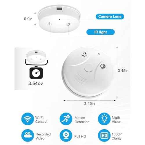 HD 1080P WiFi Smoke Detector Hidden Camera Nanny Cam with Motion Detection,Indoor Spy Camera for Home Security Cameras