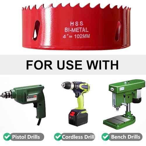 4 Inch Hole Saw with Arbor HSS Hole Saw with Mandrels M42 Bi-Metal Hole Cutter, Drilling Soft Wood, Plywood, Drywall, PVC