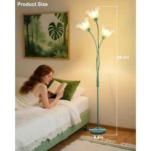 Lightdot Flower Floor Lamp for Living Room Modern Tree Floor Lamp with DIY Branch Goosenecks, Spring Green 3-Light Standing Lamp for Bedroom Kids Room