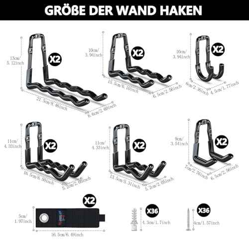 3-H Heavy Duty Garage Hooks 14 Pack, One-Piece Construction Garage Wall Hooks, Garage Hanger & Organizer Wall Mount for Ladders, Bikes, Chairs, WeedEaters, Shovels, Garden Tools (Black)