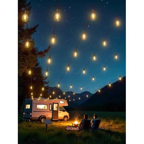 luckystyle 100FT Solar String Lights Outdoor Waterproof with 36+2 LED Bulbs Long Last for 20+Hrs, Commercial Grade Shatterproof Patio Solar Powered Lights for Camping£¬Backyard, Garden, Porch Decor